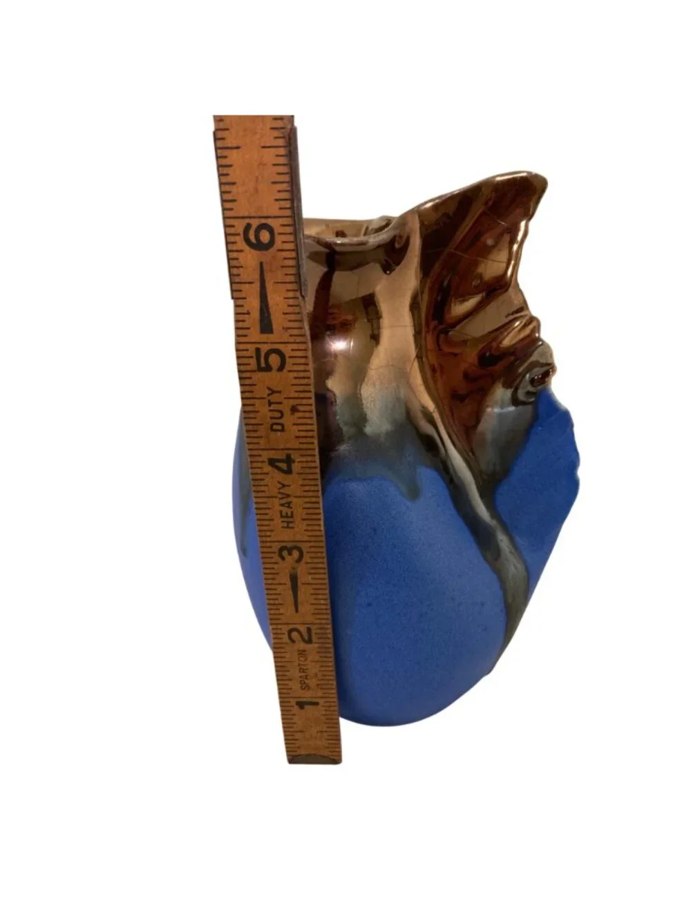 Retsis Bros Pottery Greek Hellas Metallic Golden Bronze And Blue Vase